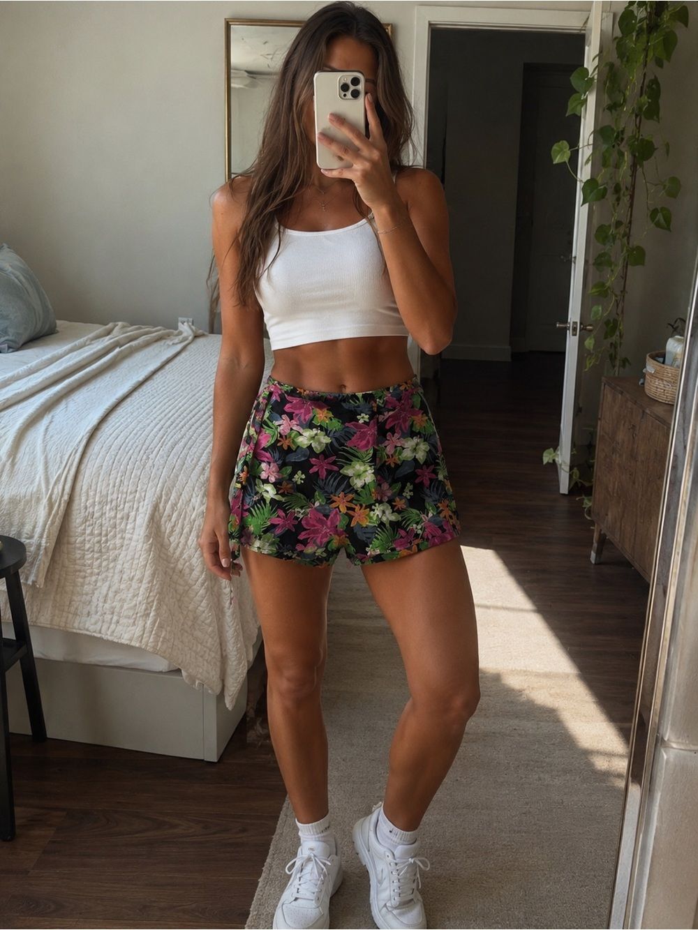 Lulu's Black Tropical Floral High-Waist Shorts with Tie